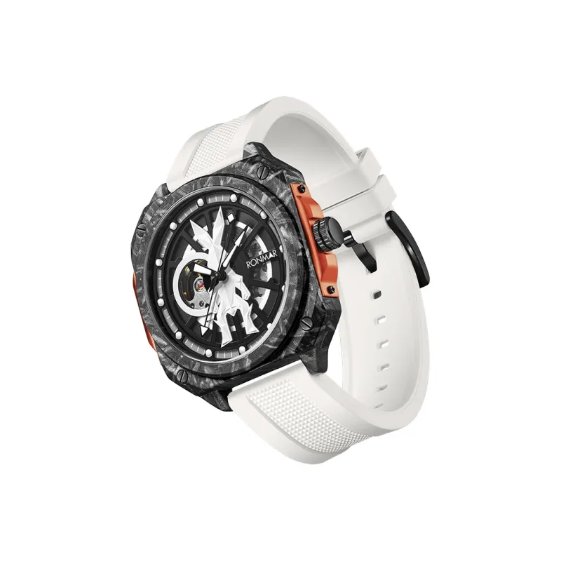 RONMAR Automatic Mechanical Movement Rubber Strap Watch Men's Watches Black Dial-5