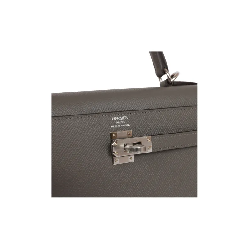 HERMES Kelly Cow Leather Kelly Bag, Crossbody Handbag Women's Misty Rain Cloud Gray-6