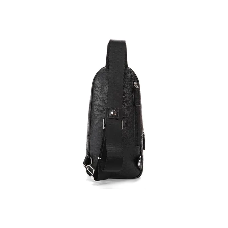 ELLE HOMME Top Grain Cow Leather One Shoulder Crossbody Sling Bags Regular Unisex Black-1