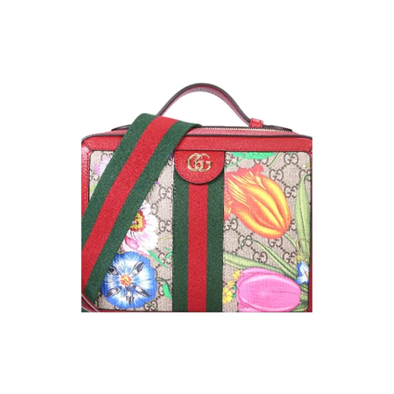 GUCCI Canvas With Leather Portable Crossbody Bag Shoulder Bag Women's Ebony Red & Multicolor-5