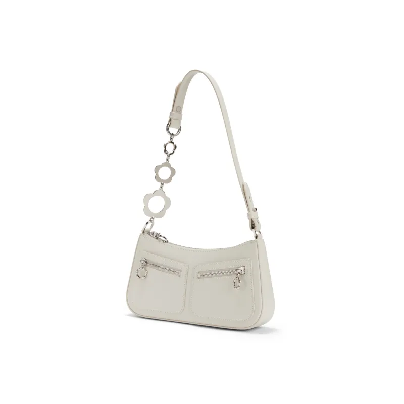 CHARLES&KEITH Leather Charles & Keith Shoulder Bag Small Size Women's Chalk White/Black-1