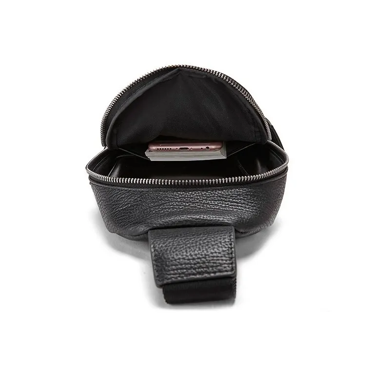 ELLE HOMME Top Grain Cow Leather One Shoulder Crossbody Sling Bags Regular Unisex Black-4