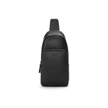 ELLE HOMME Top Grain Cow Leather One Shoulder Crossbody Sling Bags Regular Unisex Black