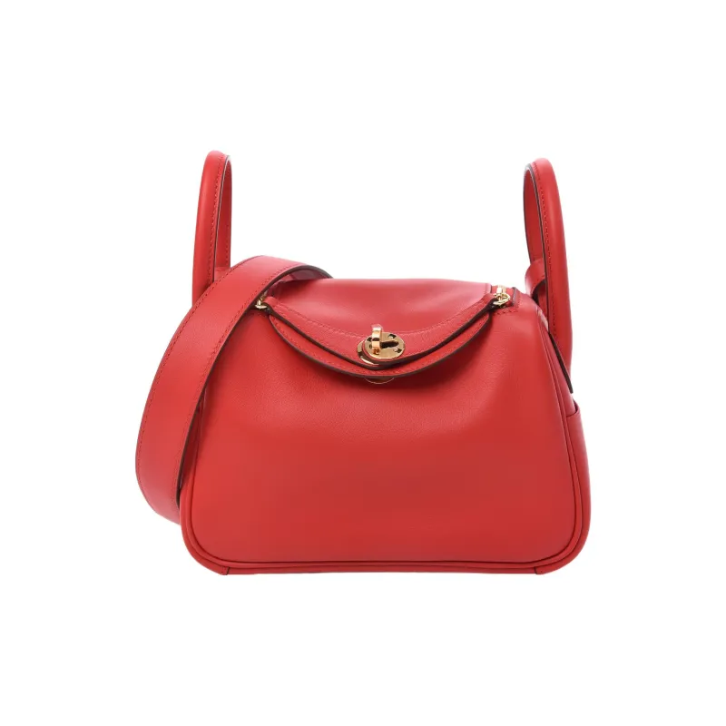 HERMES Lindy Swift Calfskin Handbag Shoulder Bag Crossbody Bag Mini Women's 55 Rouge H Hermès Red-0
