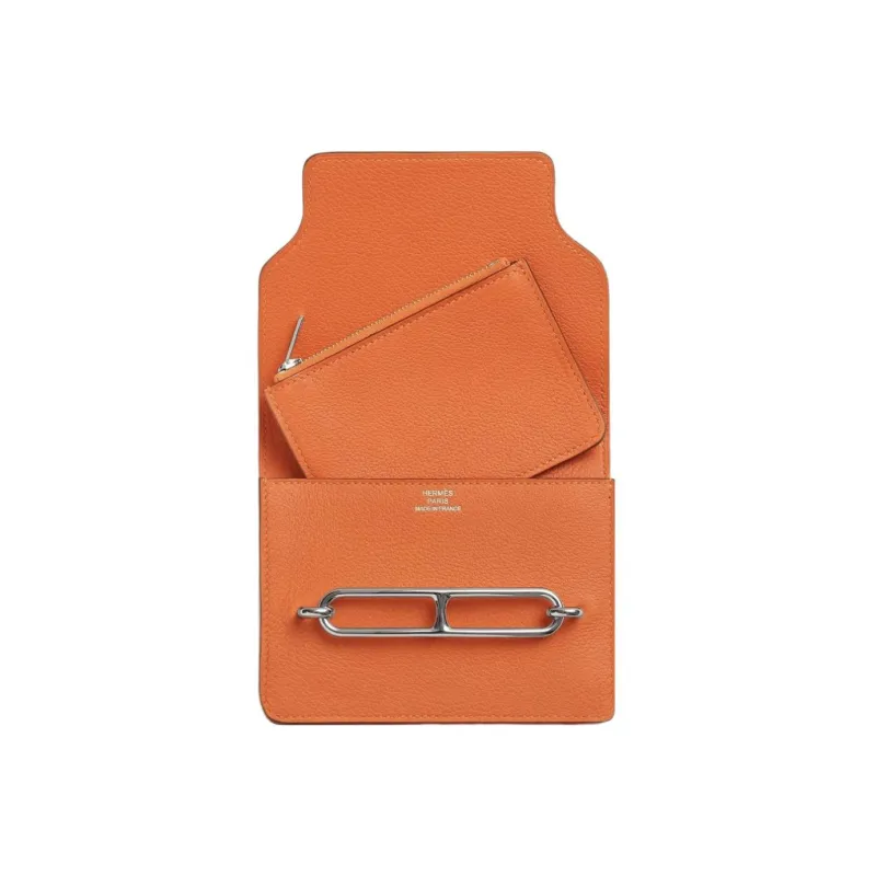 HERMES Roulis Evercolor Calfskin Pig Nose Bag Card Holder Fanny Pack Coin Purse Wallet Women's 9J Feu Flame Orange-2
