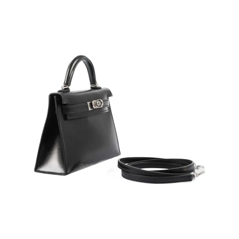 HERMES Mini Kelly Generation 1 Box Leather Kelly Bag Handbag Shoulder Bag Crossbody Bag Regular Women's Black-4