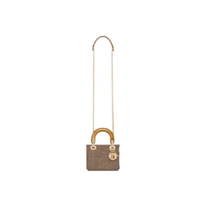 DIOR Lady Dior Faux Crystal Embroidery Shoulder Bag Crossbody Bag Handbag Mini Women's Gold-4