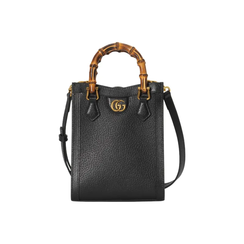 GUCCI Diana Leather Tote Bag Shopping Bag Handbag Mini Women's Black-2