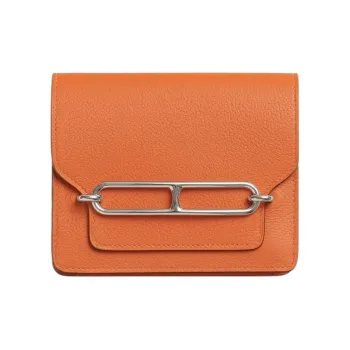 HERMES Roulis Evercolor Calfskin Pig Nose Bag Card Holder Fanny Pack Coin Purse Wallet Women's 9J Feu Flame Orange