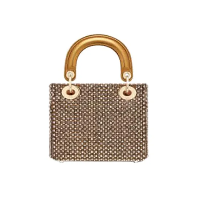DIOR Lady Dior Faux Crystal Embroidery Shoulder Bag Crossbody Bag Handbag Mini Women's Gold-2