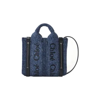 Chloe Woody Denim Tote Bag Shopping Bag Shoulder Bag Crossbody Bag Handbag Nano Women's Blue
