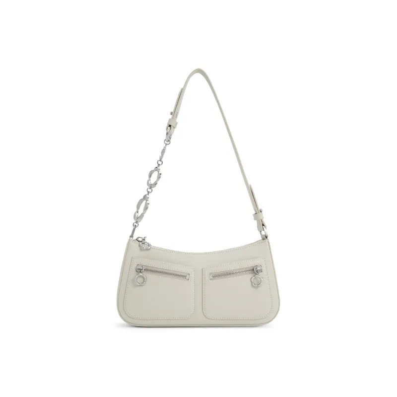CHARLES&KEITH Leather Charles & Keith Shoulder Bag Small Size Women's Chalk White/Black-0