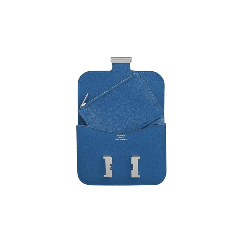 HERMES Constance Slim Evercolor Calfskin Wallets Card Holders Fanny Pack Women's 71 Bleu France French Blue-2