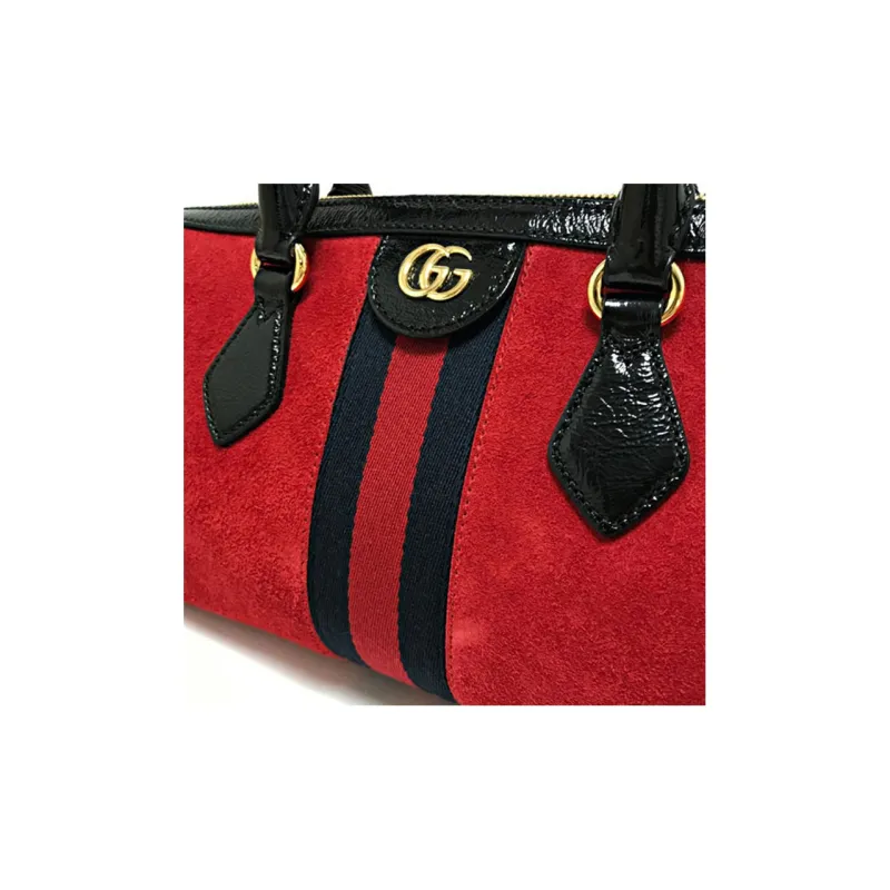 GUCCI Ophidia Patent Leather Binding Suede Shoulder Bag Crossbody Bag Handbag Medium Size Women's Red-3