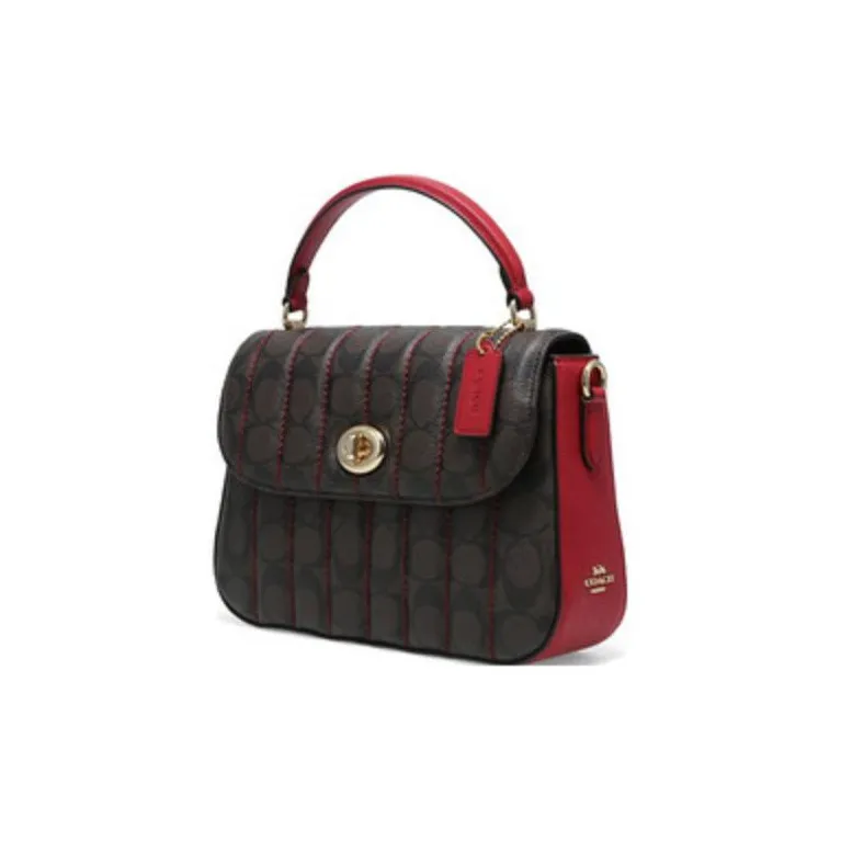 COACH Marlie Canvas Leather Satchel Bag Handbag Medium Size Women's Brown Red-2