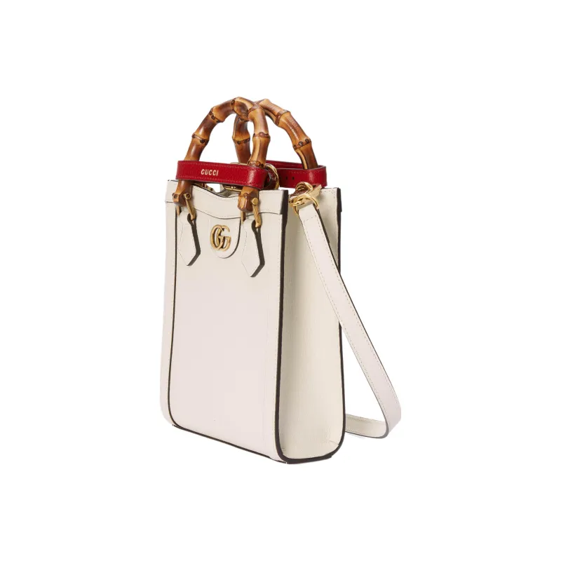 GUCCI Diana Leather Tote Bag, Shopping Bag, Handbag Mini Women's White-3