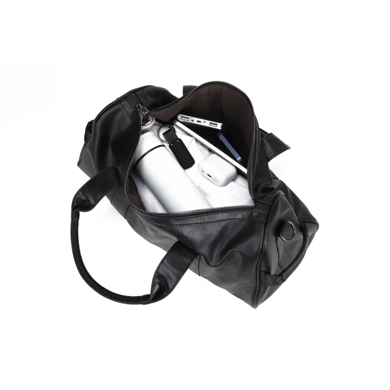 RUIGOR PU Gym Bag Shoulder Bag Crossbody Bag Handbag Large Size Unisex Black-3
