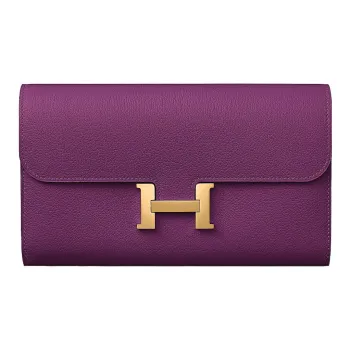 HERMES Constance Long Wallet Evercolor Calfskin Wallet Women's P9 Anemone Sea Cucumber Purple/Silver Lotus Purple