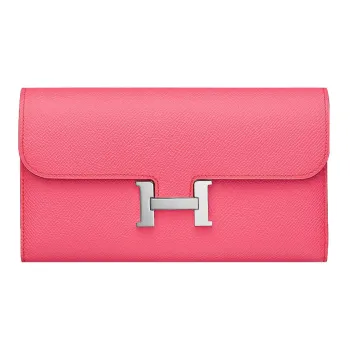 HERMES Constance Long Wallet Epsom Calfskin Calfskin Wallet Women's 8W Rose Azalea New Lip Balm Powder