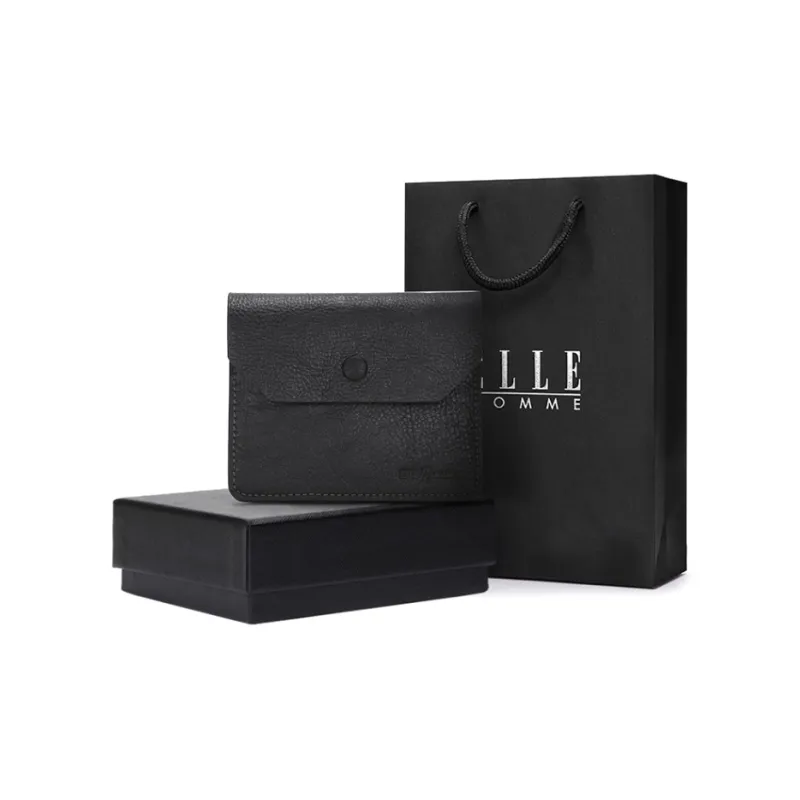 ELLE HOMME Top Grain Cow Leather Coin Purse Regular Unisex Solid Color-1