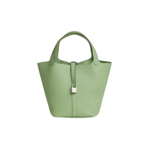 HERMES short Maurice Bullock Leather Basket Bag Handbag Bucket Bag Women's 3I25cm Cricket Avocado Green/Cricket Green