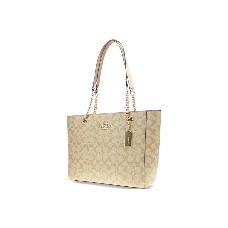 COACH Cammie Artificial Leather Tote Bag Shopping Bag Shoulder Bag Handbag Large Size Women's Khaki-1