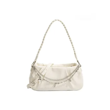 SURELAPTOP PU Small Square Bag Chain Shoulder Bag Women's White/Black