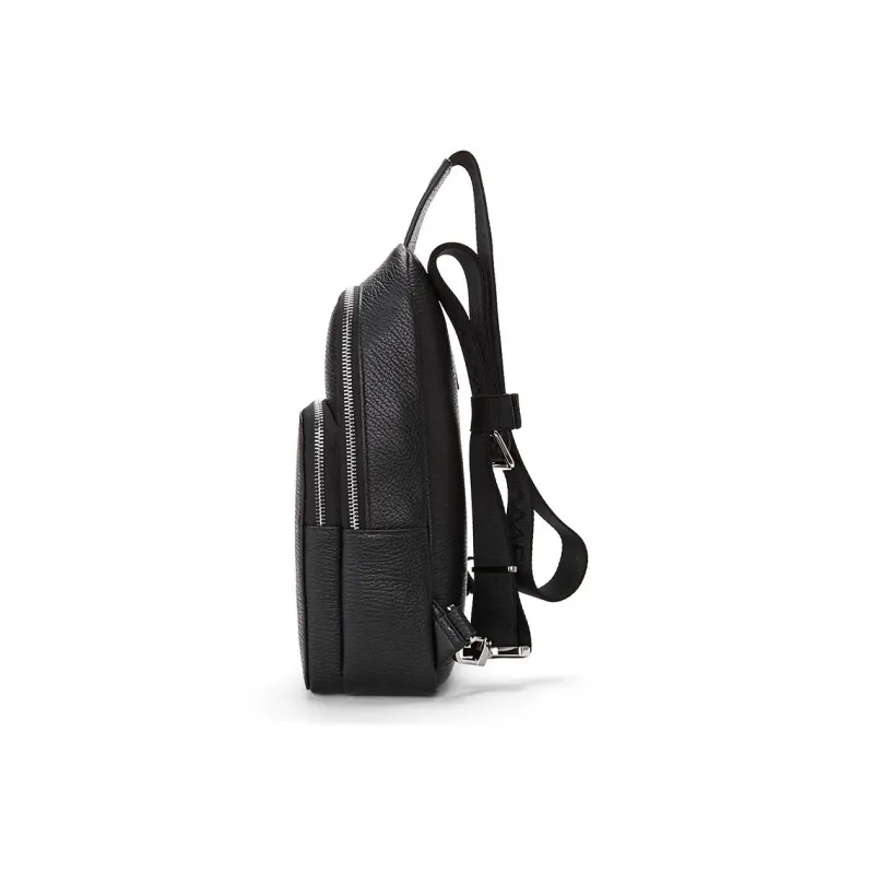 ELLE HOMME Top Grain Cow Leather One Shoulder Crossbody Sling Bags Regular Unisex Black-3
