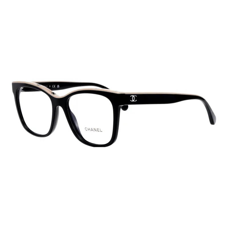 CHANEL Square Injection Molded Square Optical Glasses Unisex Black/Beige-3