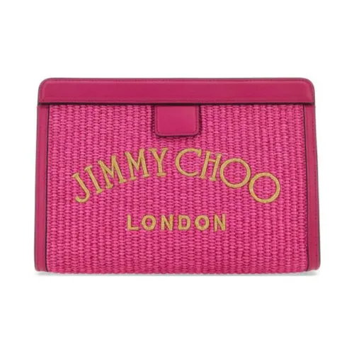 Jimmy Choo Cow Leather Clutch Makeup Bag Women's Fuchsia
