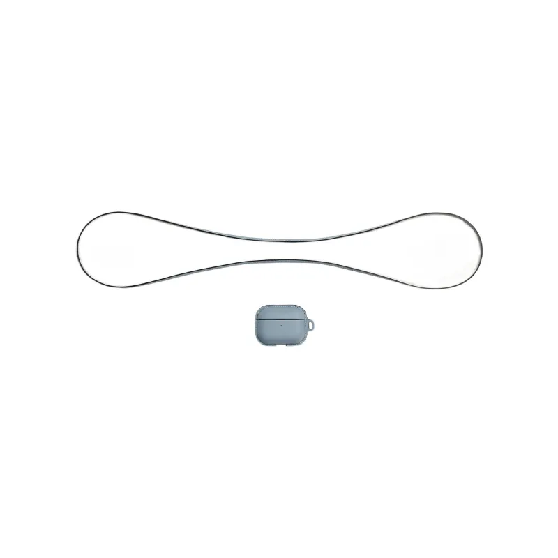 HERMES Swift Leather AirPods Pro Protective Case Earphone Case Unisex Linen Blue/Tin Gray-5