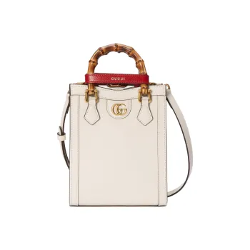 GUCCI Diana Leather Tote Bag, Shopping Bag, Handbag Mini Women's White