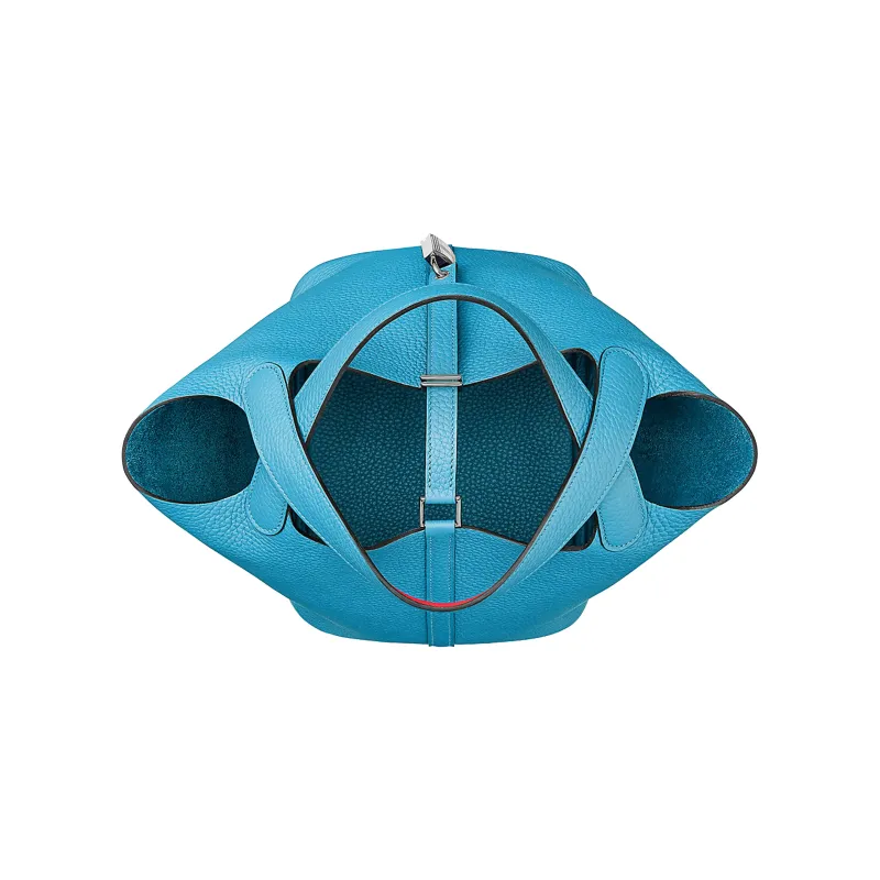 HERMES Picotin Lock Clemence With Swift Leather Basket Bag, Bucket Bag, Handbag Women's Blue/Red-2