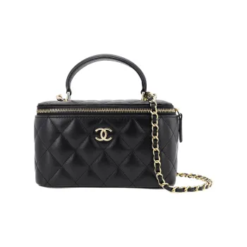 CHANEL Sheepskin Portable Box Bag Shoulder Bag Crossbody Bag Regular Women's Black