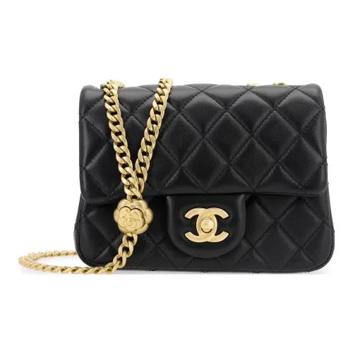 CHANEL Sheepskin Square Chubby Chain Bag Shoulder Bag Crossbody Bag Mini Women's Black
