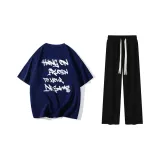 Set (navy blue top + black pants)