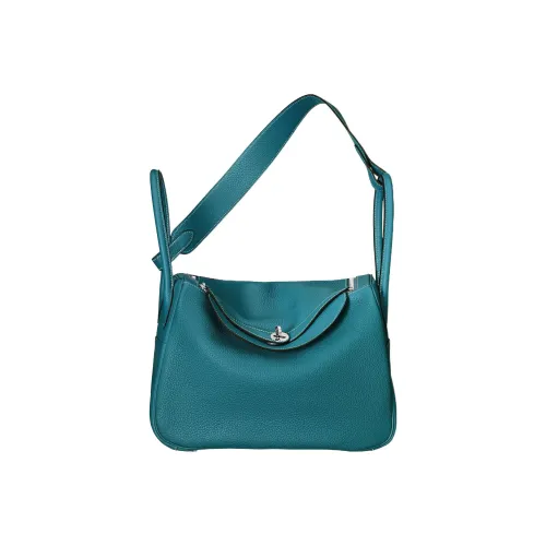 HERMES Lindy Taurillon Clemence Leather Handbag Shoulder Bag Women's 75 Bleu Sapphire Denim Blue