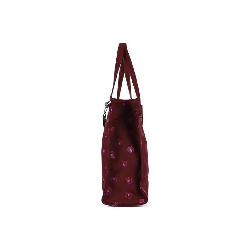 COACH Canvas With Leather Tote Bag, Shopping Bag, Canvas Bag, Handbag, Shoulder Bag Women's Burgundy-2