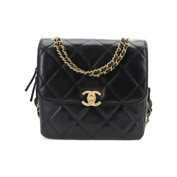 CHANEL 23P SS Sheepskin Backpack Women's Black