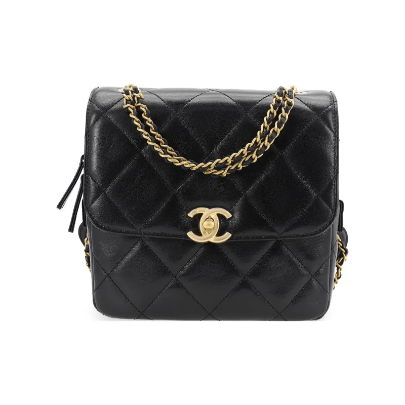 CHANEL 23P SS Sheepskin Backpack Women's Black-0