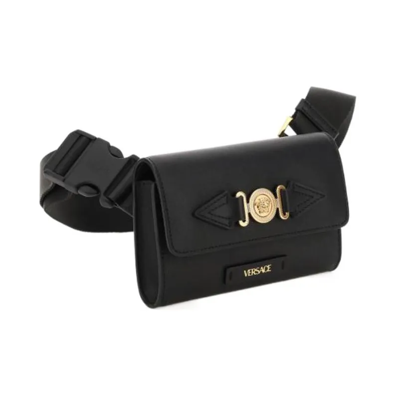 VERSACE Cow Leather One Shoulder Crossbody Fanny Pack Men's Black-2