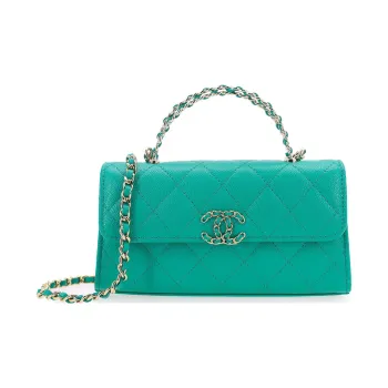 CHANEL 23P SS Caviar Cow Leather Flap Bag Handbag, Shoulder Bag, Crossbody Bag Trumpets Women's Green