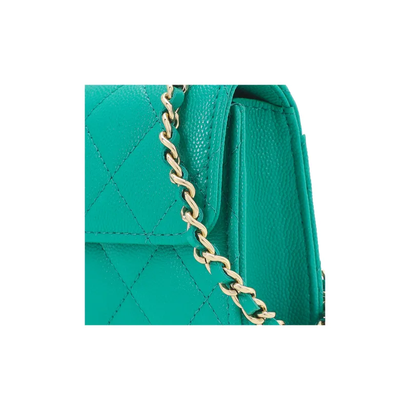 CHANEL 23P SS Caviar Cow Leather Flap Bag Handbag, Shoulder Bag, Crossbody Bag Trumpets Women's Green-5