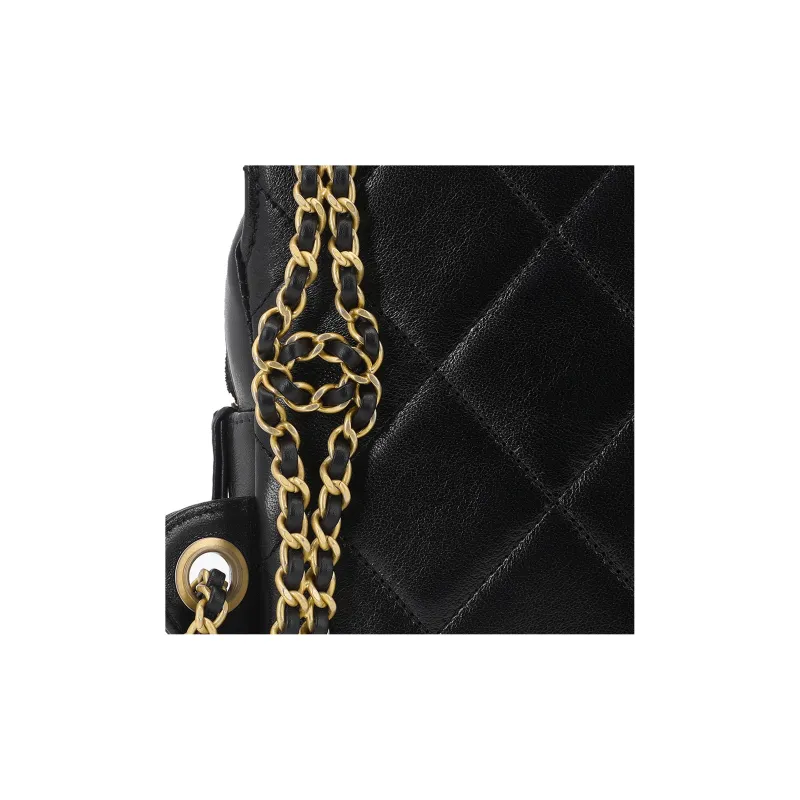 CHANEL 23P SS Sheepskin Backpack Women's Black-5