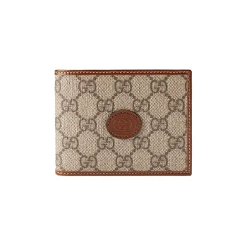 GUCCI Canvas With Leather 8 Card Slot Cropped Double Fold Wallet Men's Ebony/Brown