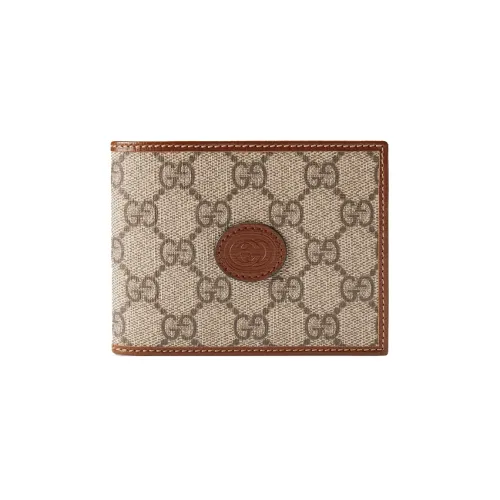 GUCCI Canvas With Leather 8 Card Slot Cropped Double Fold Wallet Men's Ebony/Brown