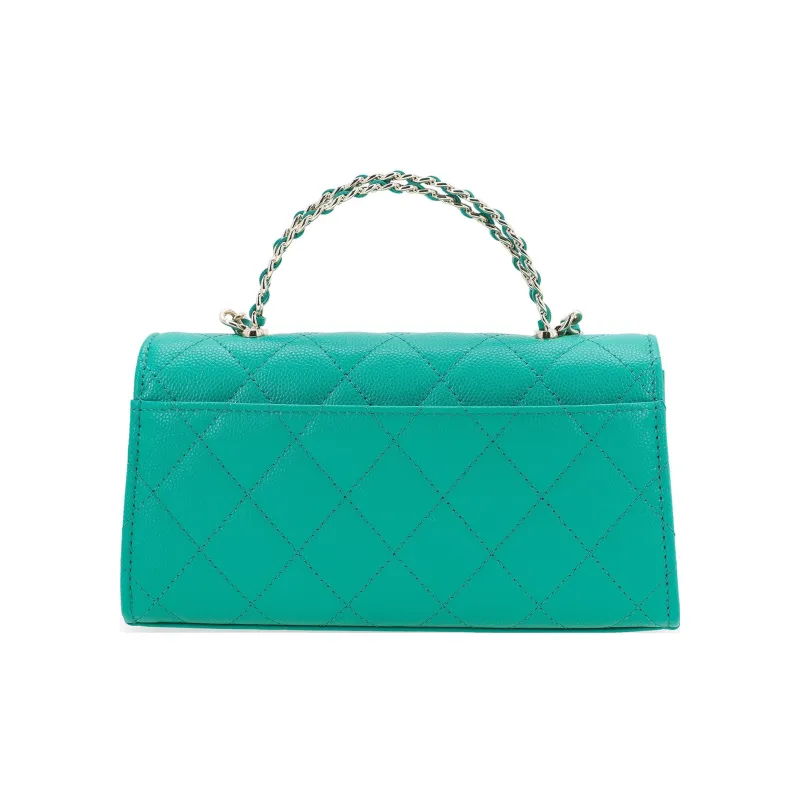 CHANEL 23P SS Caviar Cow Leather Flap Bag Handbag, Shoulder Bag, Crossbody Bag Trumpets Women's Green-2