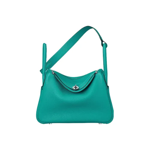 HERMES Lindy Taurillon Clemence Leather Handbag Shoulder Bag Women's 7F Bleu Paon Peacock Blue