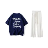 Set (navy blue top + white pants)