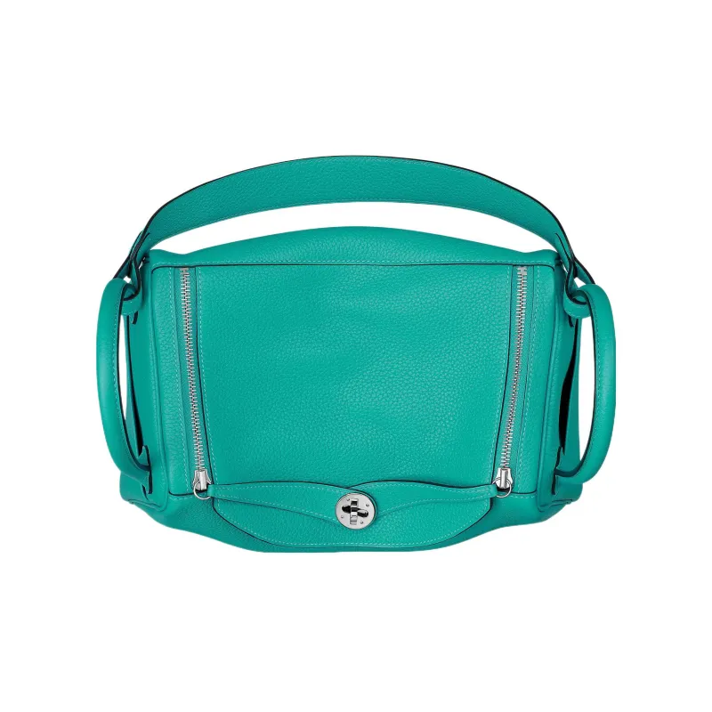 HERMES Lindy Taurillon Clemence Leather Handbag Shoulder Bag Women's 7F Bleu Paon Peacock Blue-3
